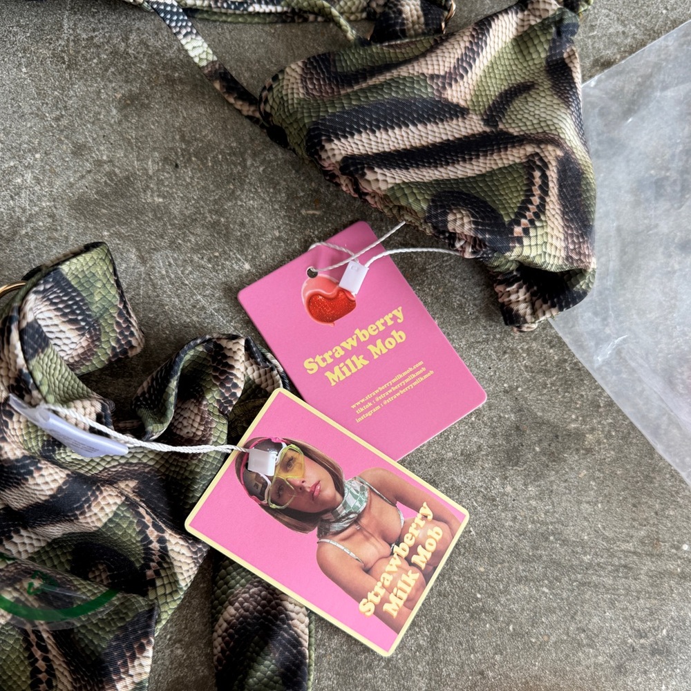 NEW Strawberry Milk Mob Jungle Triangle Bikini Top and Bottom Set - Picture 7 of 8